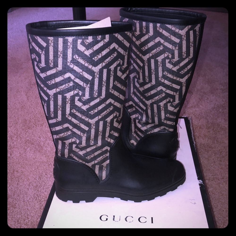 Authentic Gucci Supreme Black “Prato” Canvas Boots